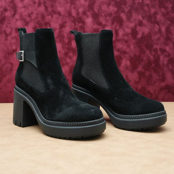 Calvin Klein Women Black Distress Suede Platform Festival Chelsea Boots sz 9 - Picture 1 of 8
